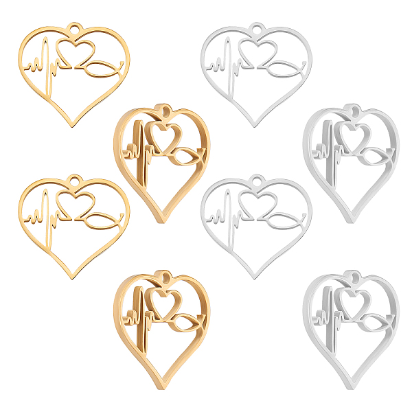 

PandaHall Unicraftale 8Pcs 2 Colors 304 Stainless Steel Pendants, Hollow, Heart with Heartbeat, Golden & Stainless Steel Color, 22x23x1.6mm...
