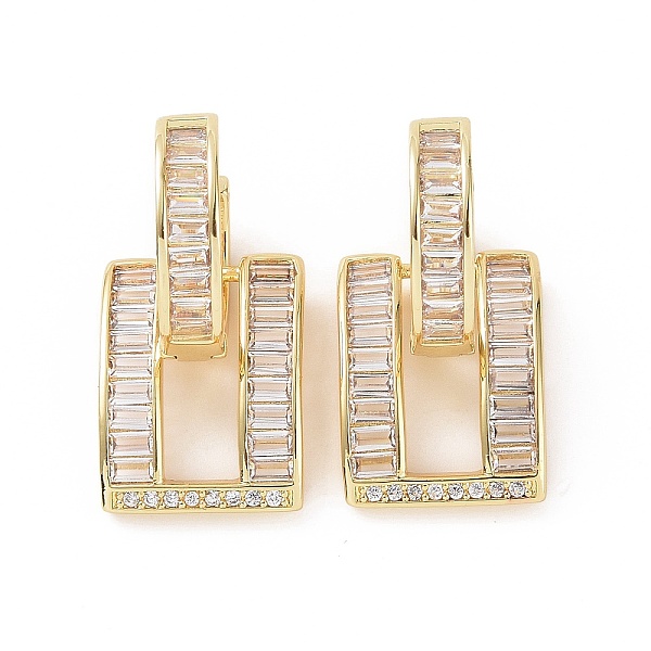 

PandaHall Clear Cubic Zirconia Rectangle Dangle Hoop Earrings, Brass Jewelry for Women, Golden, 28mm, Pin: 1.1mm Cubic Zirconia Clear