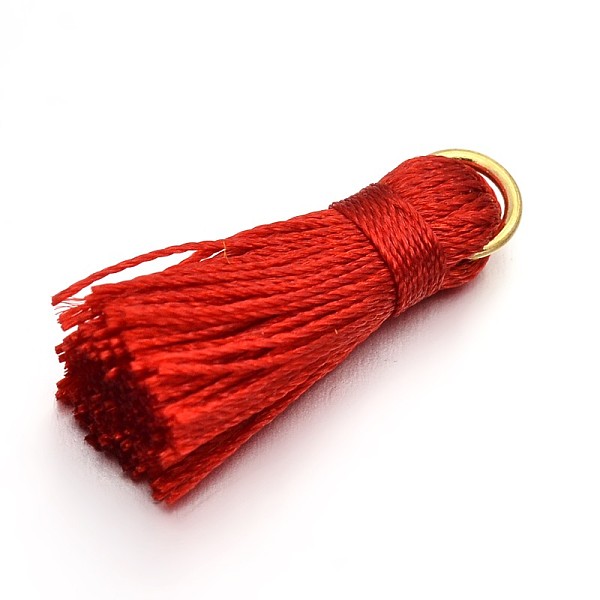 

PandaHall Nylon Tassel Pendant Decorations, with Golden Tone Iron Findings, Red, 27~30x15mm, Jump Ring: 4mm, Hole: 4x2mm, 10pcs/bag Nylon...