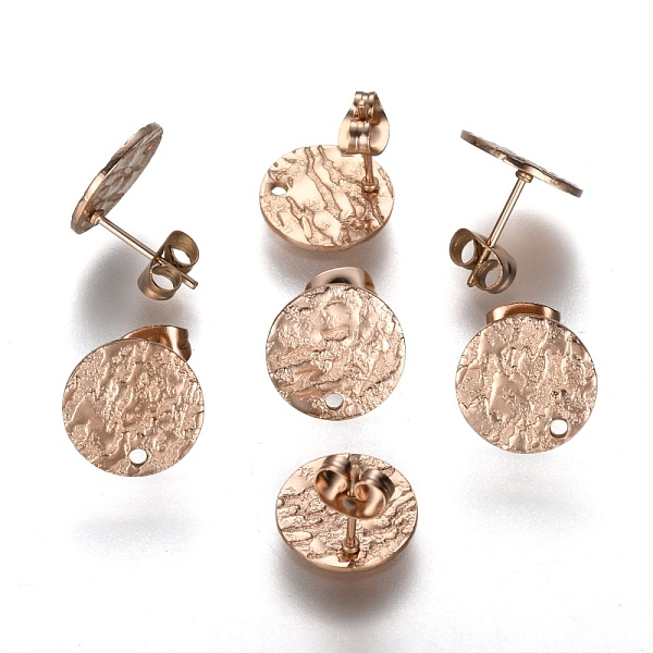 

PandaHall Ion Plating(IP) 304 Stainless Steel Stud Earring Findings, with Earring Backs & Loop, Textured, Flat Round, Rose Gold, 12mm, Hole...