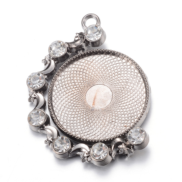 

PandaHall Rotatable Tibetan Style Alloy Pendant Cabochon Settings, Cadmium Free & Lead Free, Double-sided Tray, with Rhinestones, Flat Round..., Clear