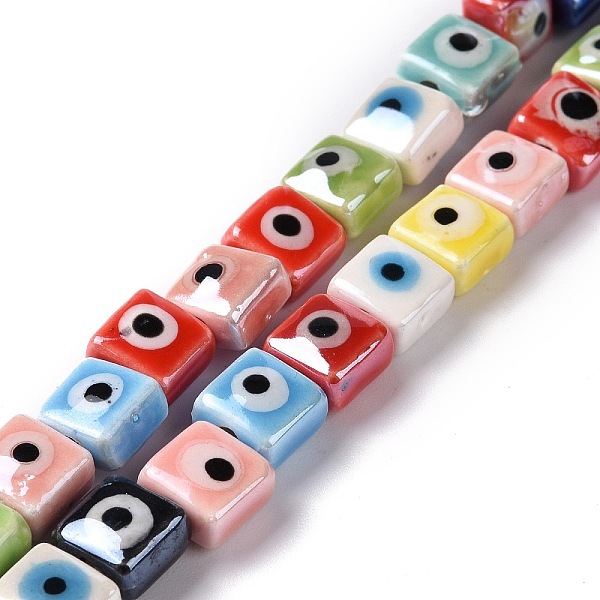 

PandaHall Handmade Porcelain Ceramic Beads Strands, Famille Rose Style, Square with Evil Eye, Colorful, 7.5~8x7.5~8x5~5.5mm, Hole: 2mm...