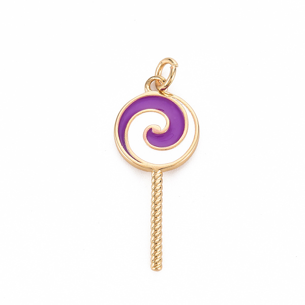 

PandaHall Brass Enamel Pendants, with Jump Ring, Cadmium Free & Nickel Free & Lead Free, Lollipop, Real 16K Gold Plated, Dark Orchid...