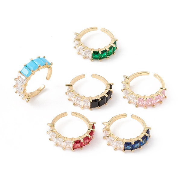 

PandaHall Cubic Zirconia Rectangle Open Cuff Ring, Real 18K Gold Plated Jewelry for Women, Lead Free & Cadmium Free, Mixed Color, US Size 6..., Multicolor