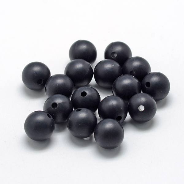 PandaHall Food Grade Eco-Friendly Silicone Focal Beads, Round, Black, 18~20mm, Hole: 2mm Silicone Round Black