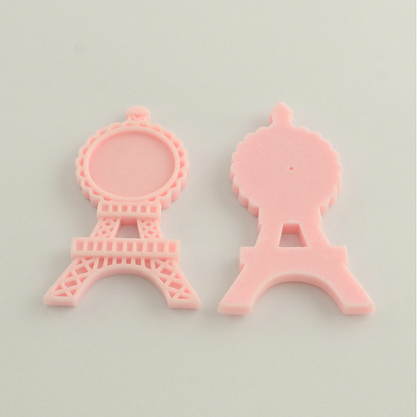 

PandaHall (Defective Closeout Sale: Yellowing), Resin Cabochon Settings, Eiffel Tower, Pink, Tray: 25mm, 71x42.5x5.5mm Resin Building Pink
