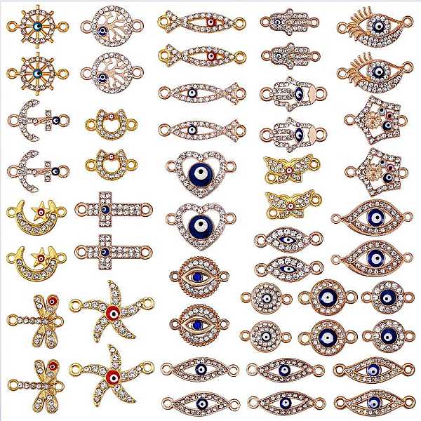 

PandaHall 50Pcs 25 Style Alloy Crystal Rhinestone Links, with Enamel and Evil Eye, Cadmium Free & Lead Free, Mixed Shape, Mixed Color..., Multicolor