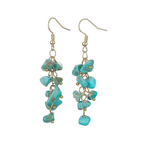 

PandaHall Synthetic Turquoise Chips Dangle Earrings, Golden 304 Stainless Steel Cluster Earrings, 58~60x12~16mm Synthetic Turquoise