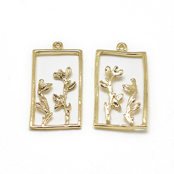 

PandaHall Brass Peg Bails Pendants, For Half Drilled Beads, Rectangle with Branches, Real 18K Gold Plated, 28x15x2mm, Hole: 1mm, Pin: 0.8mm...