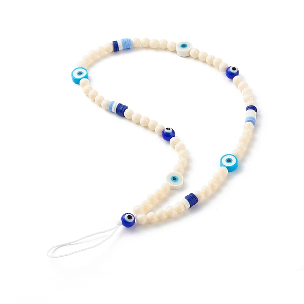 

PandaHall Plastic Beads Mobile Straps, with Lampwork Beads, Polymer Clay & Nylon Thread, Evil Eye, Blue, 26cm Plastic Blue