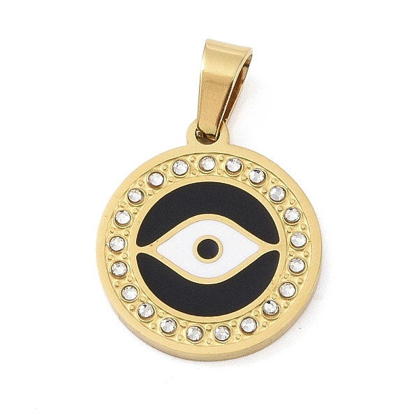 

PandaHall Ion Plating(IP) 304 Stainless Steel Enamel Rhinestone Pendants, Eye Charms, Real 18K Gold Plated, 21.5x18x2.5mm, Hole: 6.5x4mm..., Clear