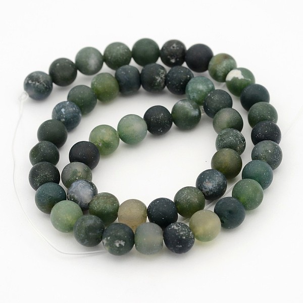 

PandaHall Frosted Round Natural Moss Agate Beads Strands, 8mm, Hole: 1mm, about 49pcs/strand, 15 inch Moss Agate Round