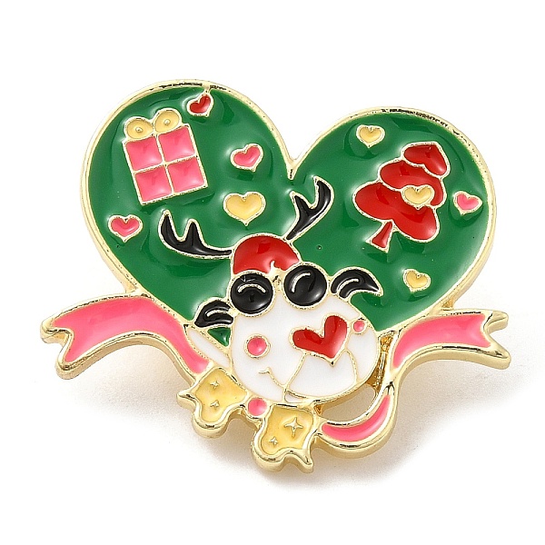 PandaHall Christmas Theme Enamel Pins, Light Gold Alloy Badge for Backpack Clothes, Deer, 25x30x2mm Alloy+Enamel Deer Green