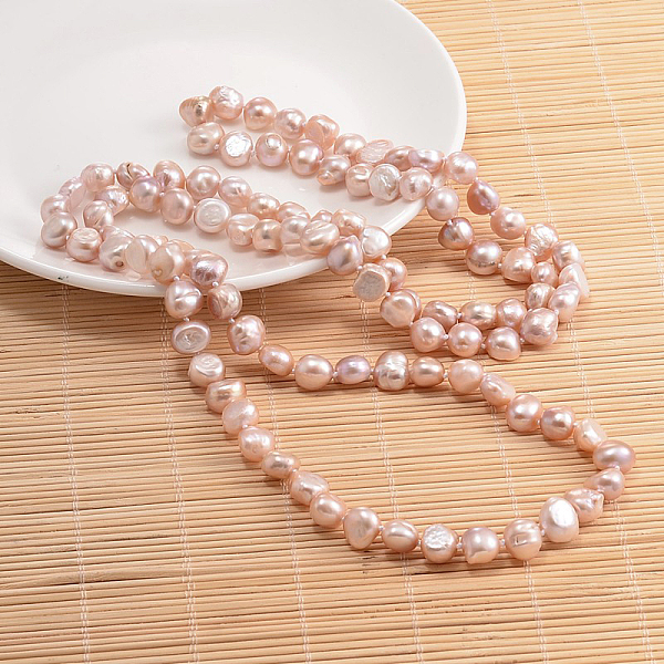 

PandaHall Natural Pearl Nuggets Beaded Necklace, Light Salmon, 62.9 inch Pearl