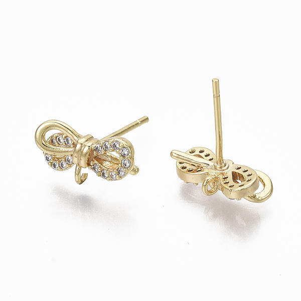 

PandaHall Brass Micro Clear Cubic Zirconia Stud Earring Findings, with Loop, Nickel Free, Bowknot, Real 18K Gold Plated, 7x12.5mm, Hole...