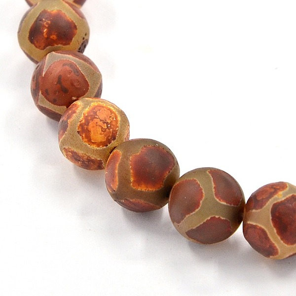 

PandaHall Tibetan Style Rust Turtle Back Pattern dZi Beads, Natural Agate Round Beads, Frosted, 8mm, Hole: 2mm, about 37pcs/strand, 14.9..., Brown