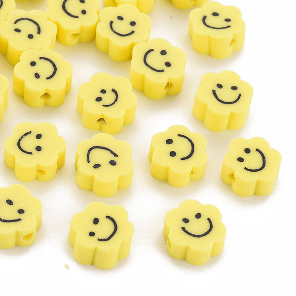 

PandaHall Handmade Polymer Clay Beads, Flower with Smiling Face, Yellow, 9~10x8~9x4~5mm, Hole: 1.4~1.6mm Polymer Clay Flower Yellow