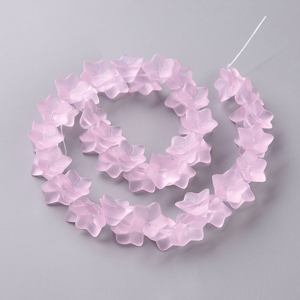 

PandaHall Transparent Frosted Glass Beads Strands, Flower, Pink, 13.5x13x9mm, Hole: 1mm, about 50pcs/strand, 12.60 inch~13.39 inch...