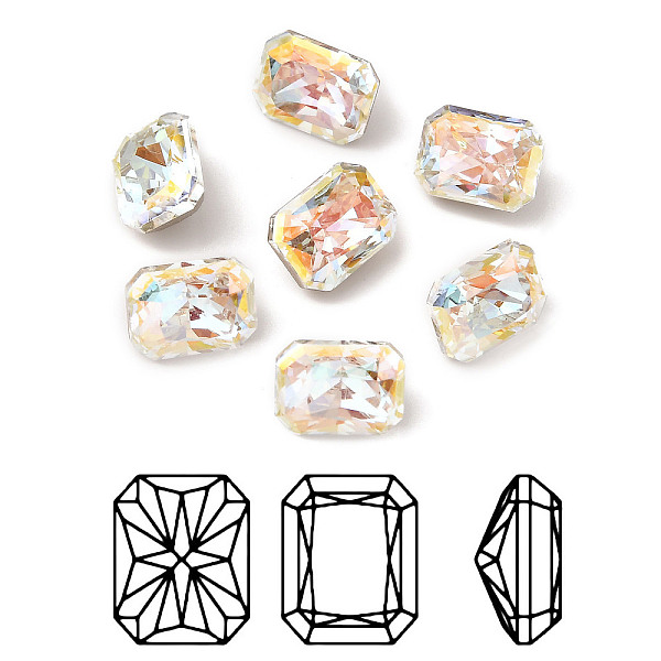 

PandaHall K9 Glass Rhinestone Cabochons, Pointed Back & Back Plated, Faceted, Rectangle, Light Crystal AB, 6x8x5mm Glass Rhinestone..., Clear