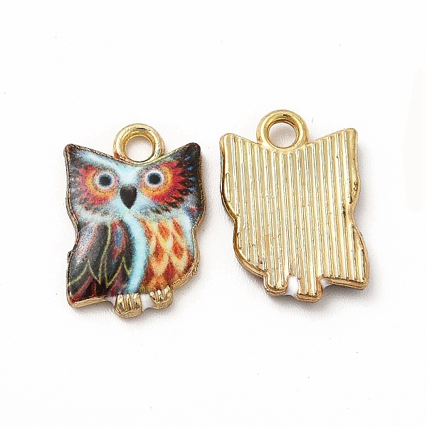 

PandaHall Printed Alloy Pendants, Lead Free & Cadmium Free & Nickel Free, Owl Charm, Golden, Colorful, 15x10.5x2mm, Hole: 1.8mm Alloy Owl