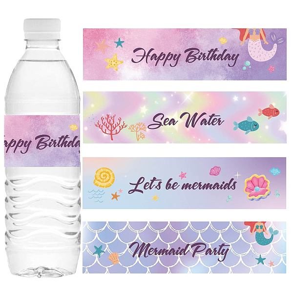PandaHall CREATCABIN 100Pcs 4 Styles Mermaid Water Bottle Labels Printable Waterproof Self-Adhesive Bottle Stickers Wrappers Under The Sea...