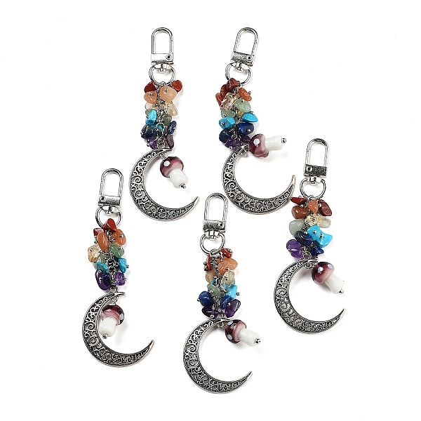 

PandaHall (Defective Closeout Sale:Accessories Yellowing) Hollow Moon Alloy Pendant Decoraiton, with Chakra Gemstone Chip and Mushroom..., Multicolor
