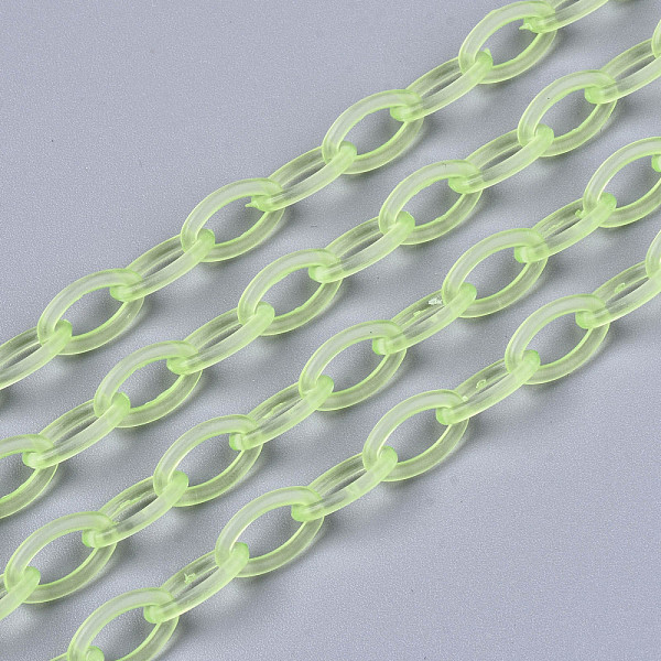 

PandaHall Handmade Transparent ABS Plastic Cable Chains, Oval, Green Yellow, 19.29 inch~19.68 inch(49~50cm), Link: 13x7.5x1.5mm Plastic