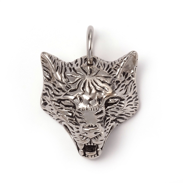 

PandaHall 304 Stainless Steel Pendants, with Jump Rings, Wolf Head, Antique Silver, 33x30x15mm, Jump Ring: 13x2mm, Inner Diameter: 9mm 304...