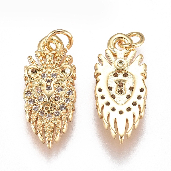 

PandaHall Brass Micro Pave Cubic Zirconia Pendants, with Jump Ring, Long-Lasting Plated, Lion, Clear, Golden, 17.5x7.5x3mm, Hole: 1.9mm...