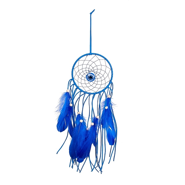 

PandaHall Handmade Round Evil Eye Leather Woven Net/Web with Feather Wall Hanging Decoration, with Iron Rings, Resin Pendants & Wooden Beads...