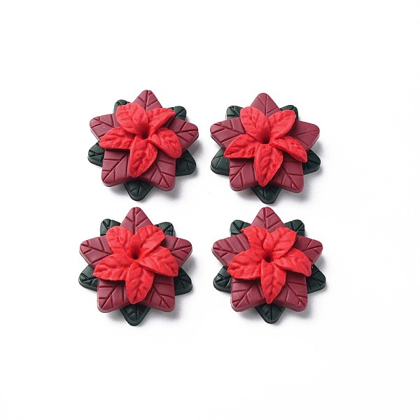 

PandaHall Handmade Polymer Clay Cabochons, Christmas, Flower, Red, 28x8~9mm Polymer Clay Flower Red