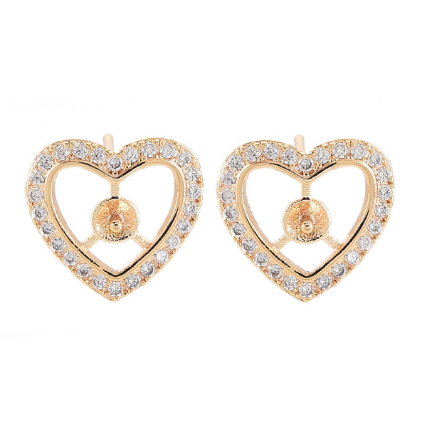 

PandaHall Brass Micro Pave Clear Cubic Zirconia Stud Earring Findings, for Half Drilled Beads, Nickel Free, Heart, Real 18K Gold Plated...