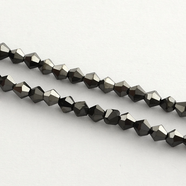 

PandaHall Electroplate Glass Bead Strands, Rainbow Plated, Faceted Bicone, Black Plated, 4x4.5mm, Hole: 1mm, about 82~85pcs/strand...
