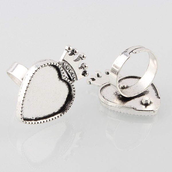 

PandaHall Vintage Adjustable Iron Finger Ring Components Alloy Crown Cabochon Bezel Settings, Cadmium Free & Lead Free, Antique Silver...