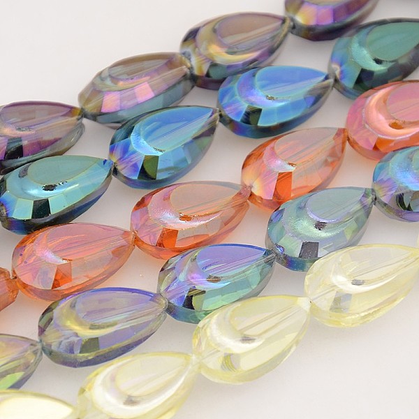 

PandaHall Teardrop Electroplate Rainbow Plated Glass Beads Strands, Faceted, Mixed Color, 20x12x9mm, Hole: 1mm, about 35pcs/strand, 27.5..., Multicolor