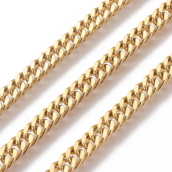

PandaHall 304 Stainless Steel Cuban Link Chains, Chunky Curb Chains, with Spool, Unwelded, Golden, 4.5x1.8mm, Link: 7x4.5x0.8mm, about 32.8...