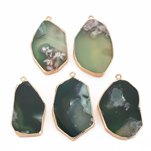 

PandaHall Natural Cherry Blossom Agate Pendants, with Light Gold Plated Iron Findings, Dyed & Heated, Nuggets, Dark Green...