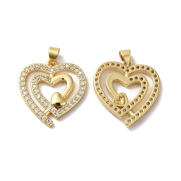 

PandaHall Rack Plating Brass Micro Pave Clear Cubic Zirconia Pendants, Long-Lasting Plated, Lead Free & Cadmium Free, Heart Charm, Real 18K...