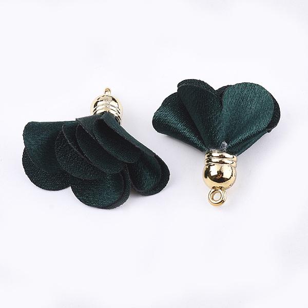 

PandaHall Cloth Pendants, with CCB Plastic, Flower, Golden, Dark Green, 30~35x25~37mm, Hole: 1.6mm Cloth Flower Green