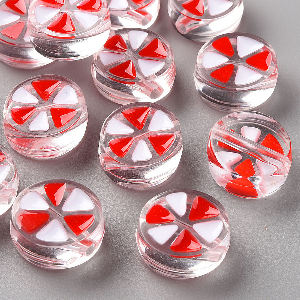 

PandaHall Transparent Enamel Acrylic Beads, Flat Round with Triangle, Red, 20x9mm, Hole: 3.5mm Acrylic Flat Round Red