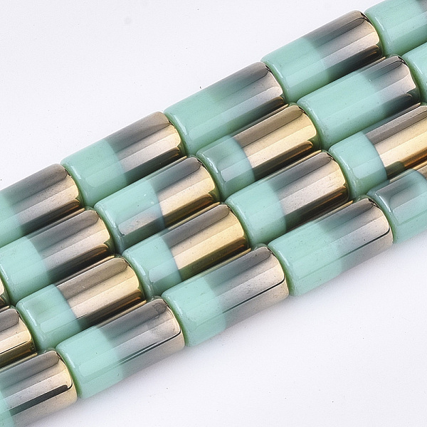 

PandaHall Half Electroplate Opaque Glass Beads Strands, Column, Turquoise, 19.5~20x10mm, Hole: 1.4mm, about 17pcs/strand, 13.38 inch Glass..., Green