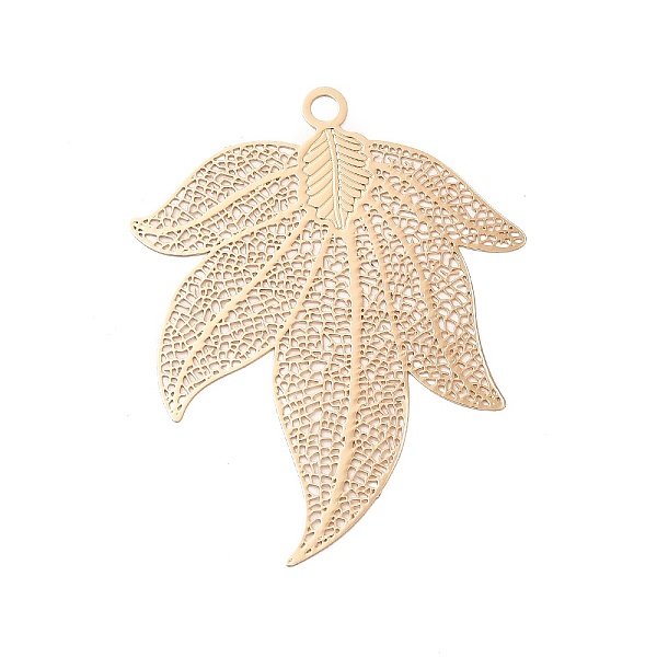 

PandaHall Rack Plating Brass Filigree Big Pendants, Long-Lasting Plated, Leaf Charms, Light Gold, 51x40.5x0.3mm, Hole: 2.5mm Brass Leaf