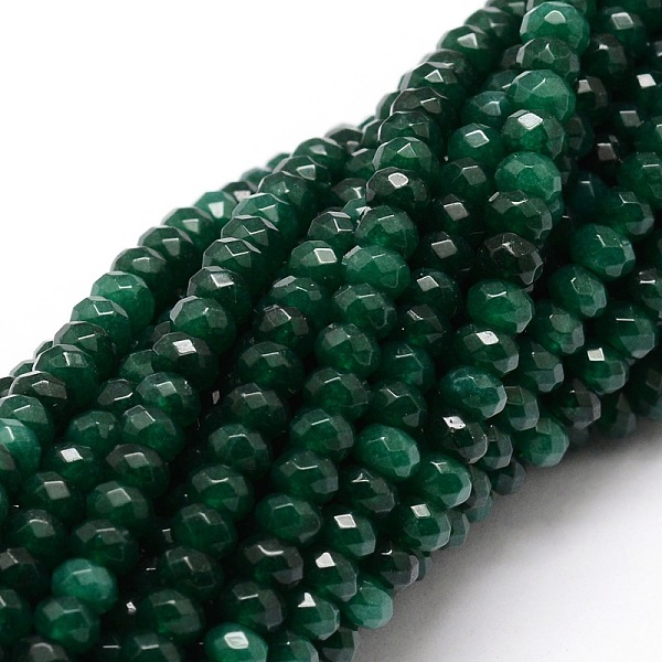 

PandaHall Dyed Natural Malaysia Jade Rondelle Beads Strands, Faceted, Dark Green, 4x2~3mm, Hole: 1mm, about 115pcs/strand, 14 inch Malaysia...