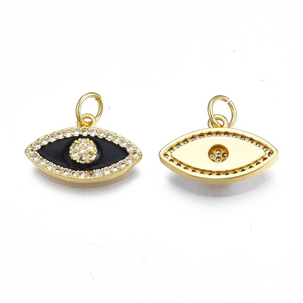 

PandaHall Brass Micro Pave Clear Cubic Zirconia Pendants, with Enamel and Jump Rings, Nickel Free, Real 18K Gold Plated, Eye, Black...