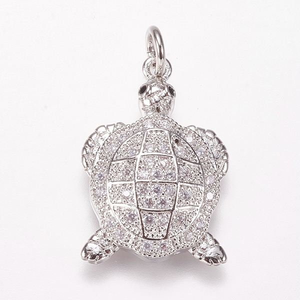 

PandaHall Brass Micro Pave Cubic Zirconia Pendants, Tortoise, Platinum, Clear, 21x14x4mm, Hole: 3mm Brass+Cubic Zirconia Tortoise Clear