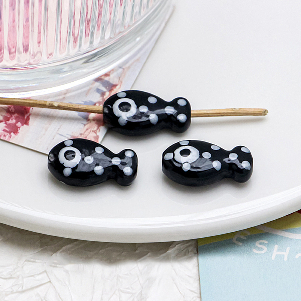 

PandaHall Handmade Porcelain Beads, Black, Fish, 11x19mm Porcelain Fish Black
