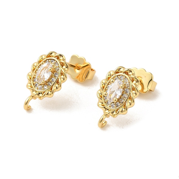 

PandaHall Rack Plating Brass Oval Stud Earrings Findings, with Clear Cubic Zirconia, Long-Lasting, Lead Free & Cadmium Free, Real 18K Gold...