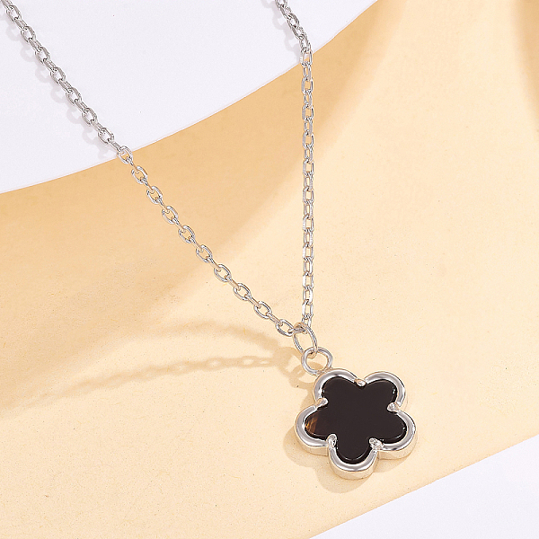 

PandaHall S925 Silver Black Agate Flower Pendant Necklaces Sterling Silver Flower