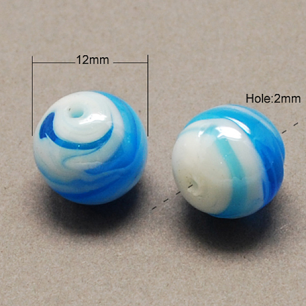 

PandaHall Handmade Lampwork Beads, Pearlized, Round, Deep Sky Blue, 12mm, Hole: 2mm Lampwork Round Blue