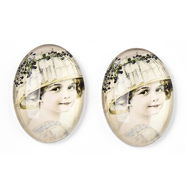 

PandaHall Glass Cabochons, with European Style Pattern, Oval, Cornsilk, 25x18x6mm Glass Oval Gold